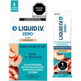 LIQUID I.V. Zero Electrolitos y Vitaminas en Polvo para preparar Bebida Hidratante sabor Durazno, 8 Sobres