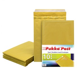 Pukka Post & Packaging Bubble Lined Envelopes - Pack of 10 Self Seal Padded Lightweight Mailers for Safe and Secure Shipping - Impact & Puncture Resistant for Protection - 250 x 345 mm, Size F - Gold