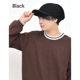 Loo&c Knit Hat with Brim Men's, Large Size, 100% Cotton, Knit Cap, Loose Fit, Knit Casket, All Seasons, Cold Protection, Unisex, Cotton, Medical Hat, Black