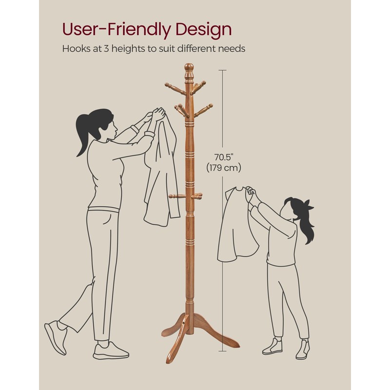 VASAGLE Solid Wood Coat Rack and Stand, Free Standing Hall