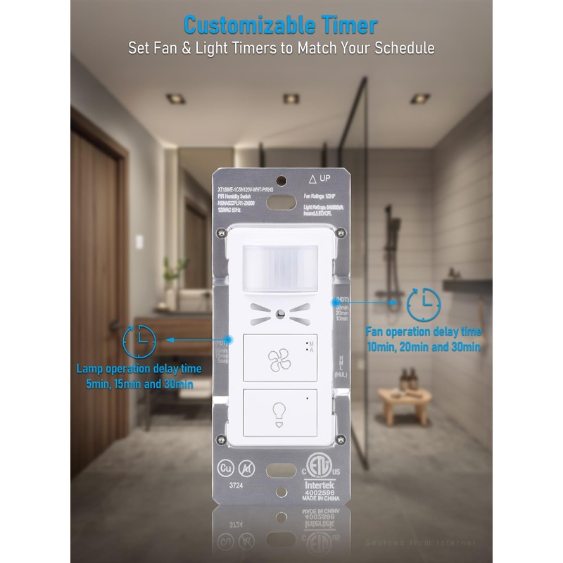 TORCHSTAR Humidity Sensor Switch with PIR Motion Detection, Adjustable Timing,