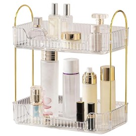Organizador de Maquillaje de 2 Niveles Organizadores+2 Pcs Esponja de Limpieza- Organizador de Cosméticos, Adapta a Recámara, Baño, el Tocador y Tocador