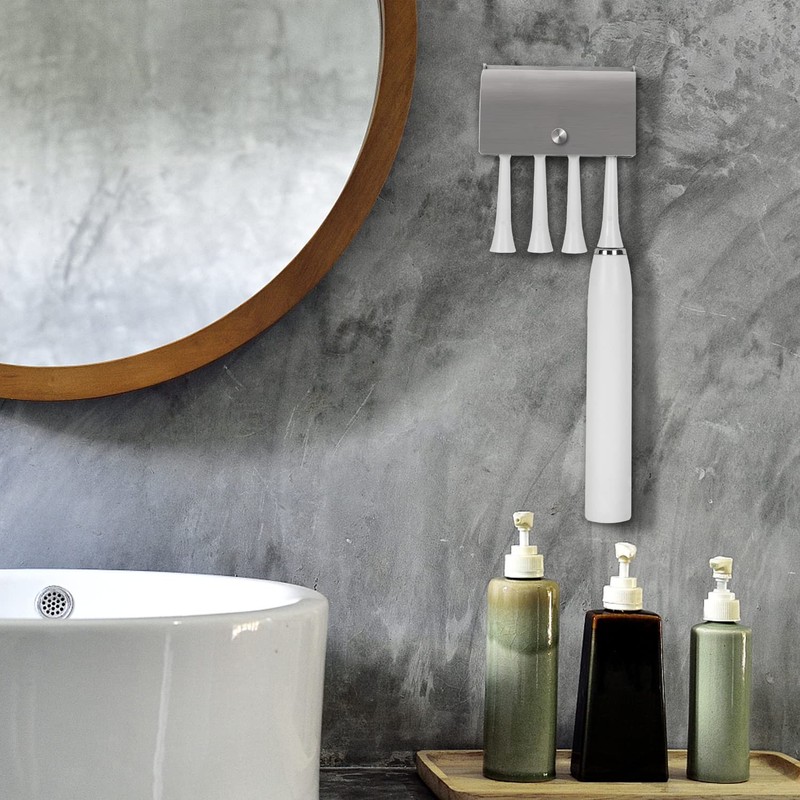 6-Slot Stainless Steel Toothbrush Holder with Cover - Wall Mounted,
