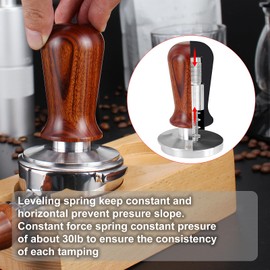 DIBTSA Espresso Tamper 58.5mm, Spring-loaded Coffee Tamper, Espresso Hand Tamper, Home Cafe Barista Tool, Espresso Accessories, Wood Handle and 304 Stainless Steel Flat Base