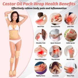 Qinzave 17Pcs Castor Oil Pack Wrap, Reusable Castor Oil Wrap for Liver Detoxification, Neck, Shoulders, Chest, Stomach, Abdomen, Hands, Legs, Knees, Feet, Adjustable Castor Oil Pack for Entire Body