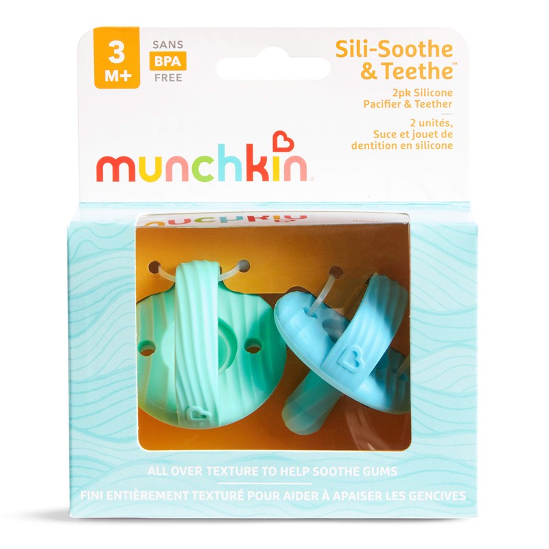Munchkin Sili-Soothe & Teethe, Silicone Pacifier & Teether, 2 Pack,