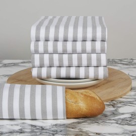100% Cotton Tea Towel - Grey Striped Pattern, Pack of 5 | Stripe Kitchen Towel Set | Absorbent, Strong, Quick Dry & Machine Washable | for Home Decor & Bathroom Accessories