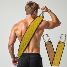 AHLPO Exfoliating Back Scrubber for Shower, Double-Sided Back Wash Strap, Back Scrub Washcloth with Handles, Body Scrub Back Washing Aid, Back Scrubber Body Brush for Men Women (Yellow)