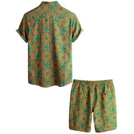 VATPAVE Mens Floral Hawaiian Shirts Short Sleeve Button Down Beach Shirts Suits X-Large Sunflower Yellow Green