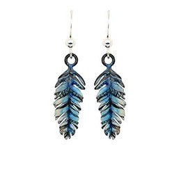 Blue Watercolor Feather Earrings by d'ears Non-Tarnish Sterling Silver French Hook Ear Wire