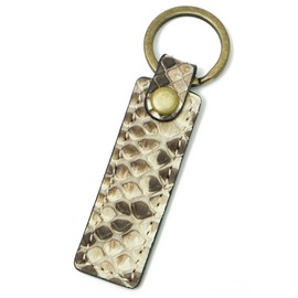 Prof Line Genuine Diamond Python Keychain Small Tag Flat Ring with Box, natural