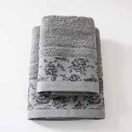 Jenny Sesal - Eleganza in Cotton: Ada Towel Set with Jacquard Frill - Perfect Sizes for Bathroom and Guest - Softness and Style with Every Drying (Dark Grey)