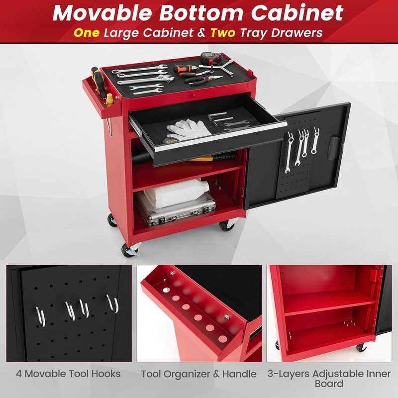 HOMGX 5-Drawer Tool Combination Cabinet, Rolling Toolbox w/Detachable Top &