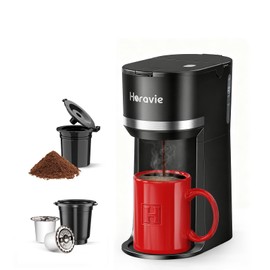 Horavie Mini Single Serve Coffee Maker for K Cup and Ground Coffee, Fast Brew One Cup Coffee Machine with Descaling Reminder and Water Window, 6 to 12 oz. Brew Sizes, Black