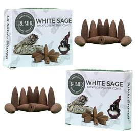 White Sage Backflow Incense Cones - Total 20 Incense Cones Waterfall - Dual Pack of 10 Incense Backflow Cones - Waterfall Incense Cones - Incense Waterfall Cones