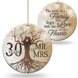 Giveena 30th 2025 Wedding Anniversary Ornament - Christmas Ceramic Gift for Couple, Parents, Friend - Holiday Decoration Hanging Present