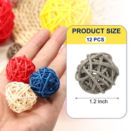 sourcing map 12 Pcs Wicker Rattan Balls 1.2 Inch Rattan Decorative Balls Vase Fillers for Wedding Party Centerpiece Bowls Home Decoration, Gray