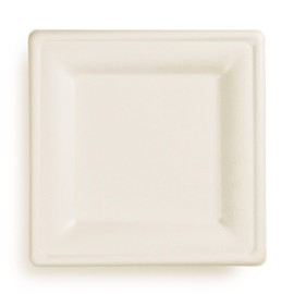 Vegware Compostable 8" Square Molded Fiber Paper Plates, Case of 500, Disposable, Nourish Reclaimed Natural Fiber, No-Added PFAS, Bagasse, Tree-Free, Stronger Than Paper and Styrofoam