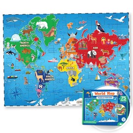World Map Puzzle for Kids - 75 Piece - World Puzzles with Continents - Childrens Jigsaw Geography Puzzles for Kids Ages 4-8, 5, 6, 7, 8-10 Year Olds - Puzzle Maps Educational Toys for 4+ Year Old