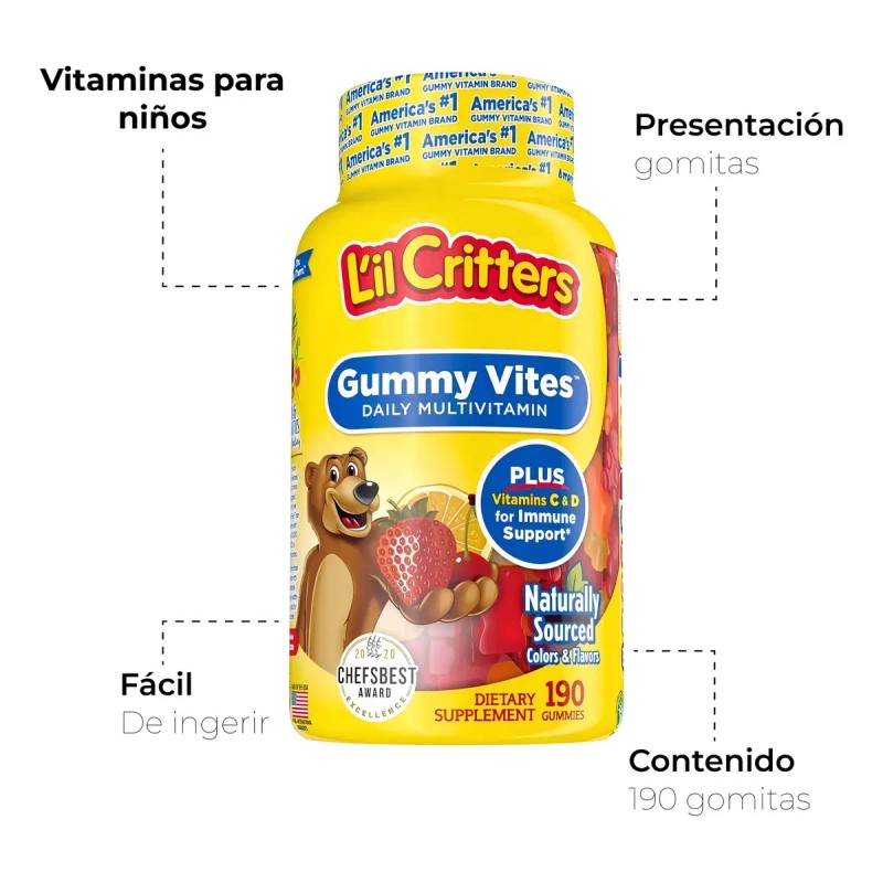 Multivitamínico en Gomitas L'il Critters para Niños, Sabor Frutas -