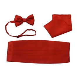 Tuxedos Girdle Cummerbund Bow Tie Pocket Square Handkerchief Set Girdle Formal Solid Color Red