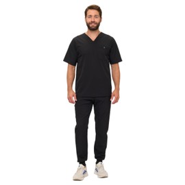 Natural Uniforms Mens Luxe Stretch Jogger Scrub Set (Black, Large)