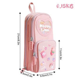 Pencil Case, Backpack, Pencil Case, School Pencil, Mini School Bag, Pencil Case Girls, Pencil Case Girls with Cute Pendant, with 3 Compartments, Stationery Bag, Large Capacity Pencil Case