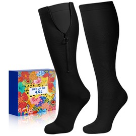 Lalapapa Zipper Compression Socks for Women Men - Compression Socks with Inner Lining Easy On, 20-30mmHg Graduated Support, Black, 2XL