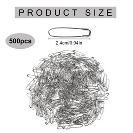 Pack of 500 Safety Pins, 2.4 cm Small Quilting Hijab Needles Without Loop Sewing Accessories for Handmade Crafts Quilting Knitting Sewing Label Trim Attachment Clip (Silver)