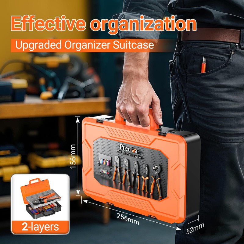 Preciva Ferrule Crimping Tool Kit with Portable Suitcase, Square Crimping