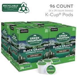 Green Mountain Coffee Roasters Black Granite, Keurig Single Serve K-Cup Pods, Espresso Style Dark Roast, 96 Count (4 Packs of 24)