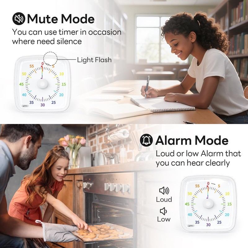 Yunbaoit Visual Timer with Night Light, 60-Minute Rainbow Countdown Timer