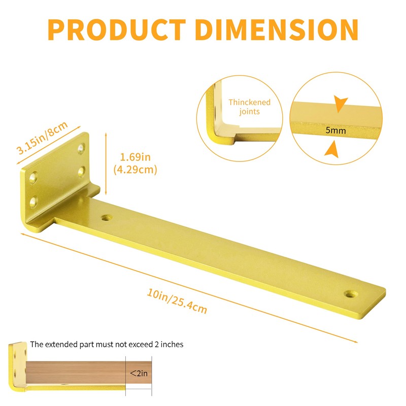 Floating Shelf Bracket 10Inch, 8Pack Gold Shelf Brackets Bathroom Shelf