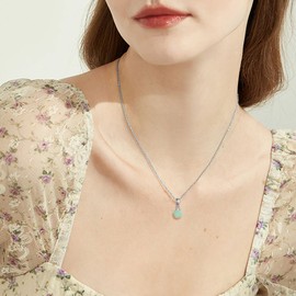 HUKKUN Moss Agate/Rose Quartz/Limar/Amethyst/Jade/Opal Ball Necklace Sterling Silver Natural Gemstone Beads Pendant Necklace Gemstone Jewellery for Women, Sterling Silver