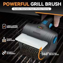 Auto Dynasty Cordless Electric Grill Brush, Rechargeable Grill Cleaning Scrub Brush with Rotating Cleaner Brush Head and Type-C Charging Cable for Outdoor Grill, Blue/Black