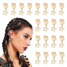 Hollow Five-pointed Star Hair Braids Hair Jewelry Cuffs Dreadlock Braids Pendants Clip Rings and Accessories for Women (Gold)
