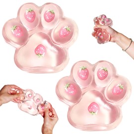 2PC 5 inch Big Taba Cat Paw Squishy,Large Paw Squeeze Toy,Clear Pink Cute Sensory Stress Relief Fidget Toys,Sticky Squishies Fidget Toys for Party Favors Novelty Things Birthday Gift