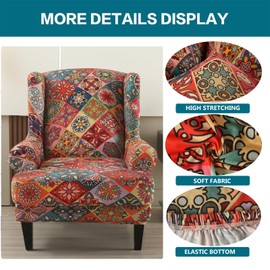 KRFOONN Stretch Wing Chair Slipcovers Printed 2 Piece Wingback Chair Covers Soft Spandex Wingback Armchair Slipcover Furniture Protector Chair Covers for Living Room Wingback Chair, T10