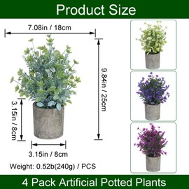 MISRTANY Artificial Potted Plants Set of 4 Fake Lavender Plants & Flowers 10" Faux Greenery Plants Lavender Pot for Indoor Outdoor Home Kitchen Office Desktop Wedding Decor