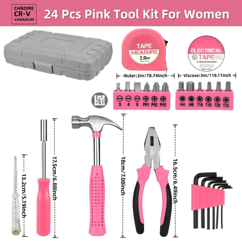 Home Tool Kit 24PCs - Pink Home DIY Repair Tool