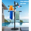 Pool Towel Rack Outdoor, 6 Bars with Top Tray Metal