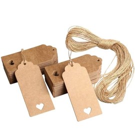200PCS Etiquetas De Regalo, BetterJonny Marrón Etiquetas De Papel Kraft Corazón hueco Etiquetas Colgantes Etiquetas para Regalo de Boda Con Hilo De Yute Natural De 20 Metros para San Valentín Navidad