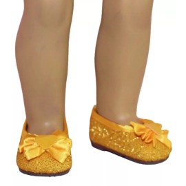 Unbranded CLOSEOUT! Gold Glitter Flats w/Bow & Heart fit 18" American Girl Size Doll