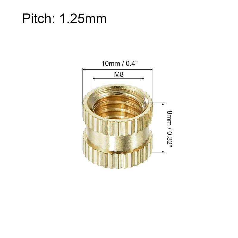 sourcing map M8 x 8mm(L) x 10mm(OD) Female Thread Brass