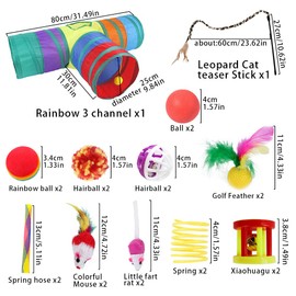 ACNCN 22 Pcs Cat Toys, Kitten Toys Interactive Cat Toys for Indoor Cats, Cat Tunnel Toys Set for Indoor Cats(22PCS Rainbow)
