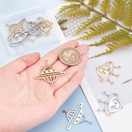 DICOSMETIC 8Pcs 2 Colors Saucer Pendants Stainless Steel Alien Spaceship Charms 1.6mm Hole UFO Shape Pendants Connector Hollow Dangle Charms for Earrings Necklace Bracelet Jewelry Making