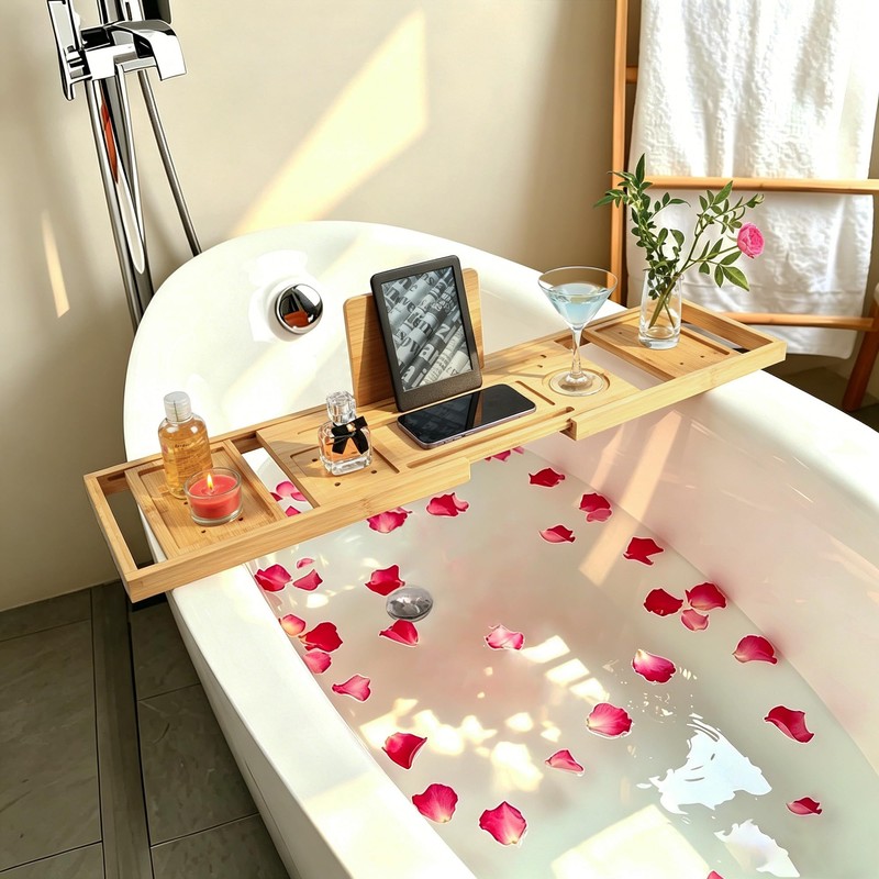 Utoplike Bamboo Bathtub Tray Caddy for Tub, Bath Table Bathroom