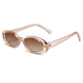 Vanlinker 90s Sunglasses Vintage Polarized Retro Oval Sunglasses UV400 VL9580 (Brown Tinted, Brown Gradient)