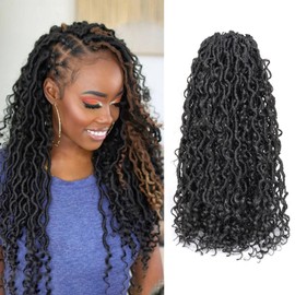 ToyoTress Boho Faux Locs Crochet Hair - 16 Inch Natural Black Bohemian Locs Crochet Hair With Curly Ends for Black Women, Shoulder Length Pre-looped Synthetic Braiding Hair Extensions（16 Inch, 1B-8P)
