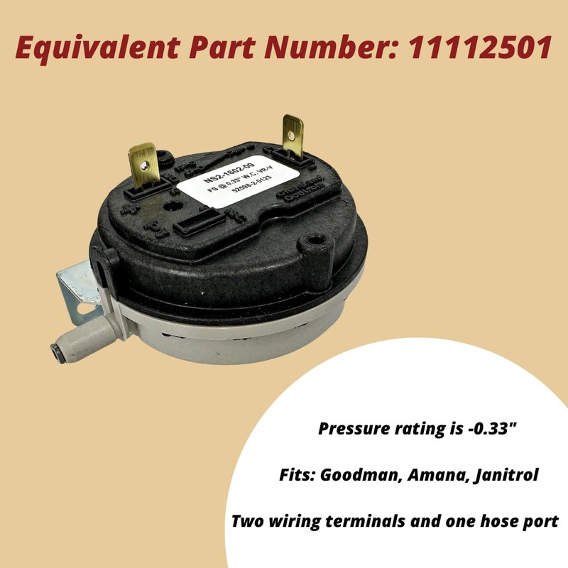 Pellethead Goodman A/C Furnace Pressure Switch, 11112501